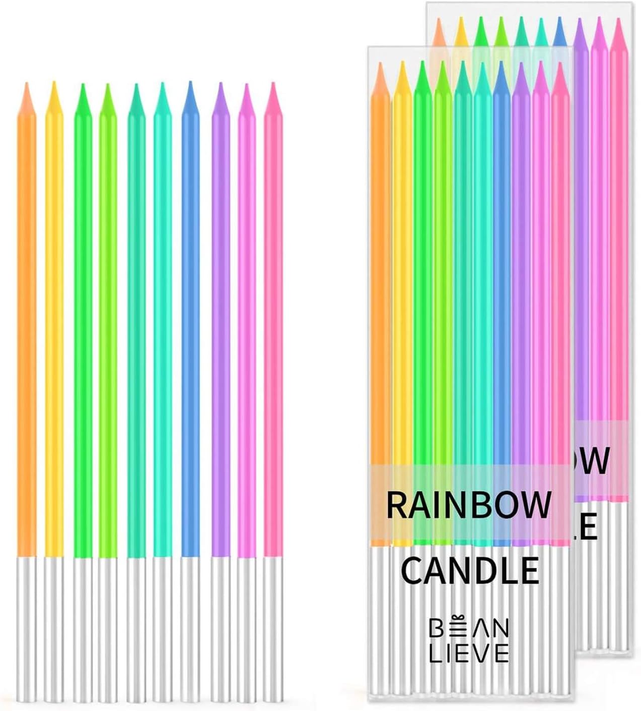 BEANLIEVE 20-Count Rainbow Birthday Candles - Colorful Birthday Candle Long Thin Cake Candles Cupcake Candles for Birthday, Wedding & Lucky Party Cake Decorations