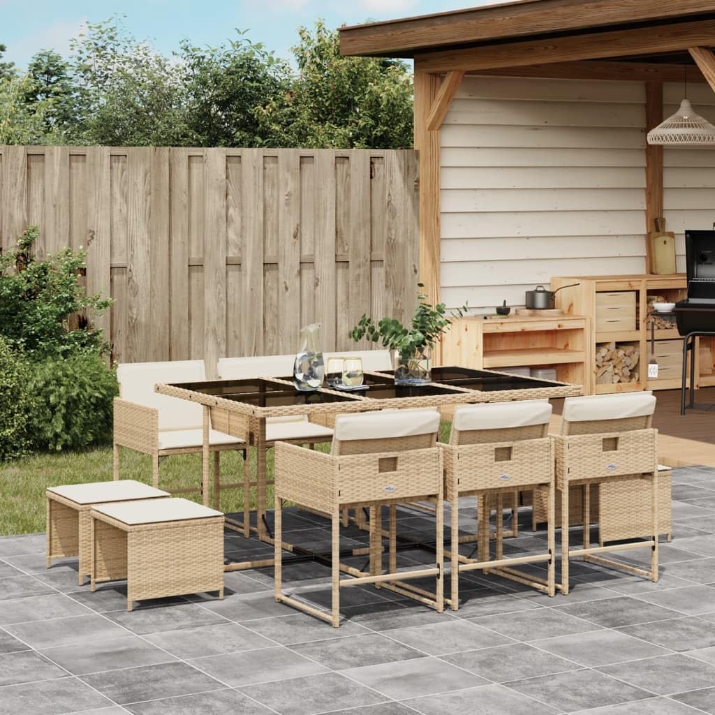 IKAYAA Conjunto de Jardín de Ratán, Juego Comedor de Jardín, Mesa Jardin Exterior con 10 Sillas, Mesa y Sillas De Comedor De Ratán, Marrón 11 pzas Type-57
