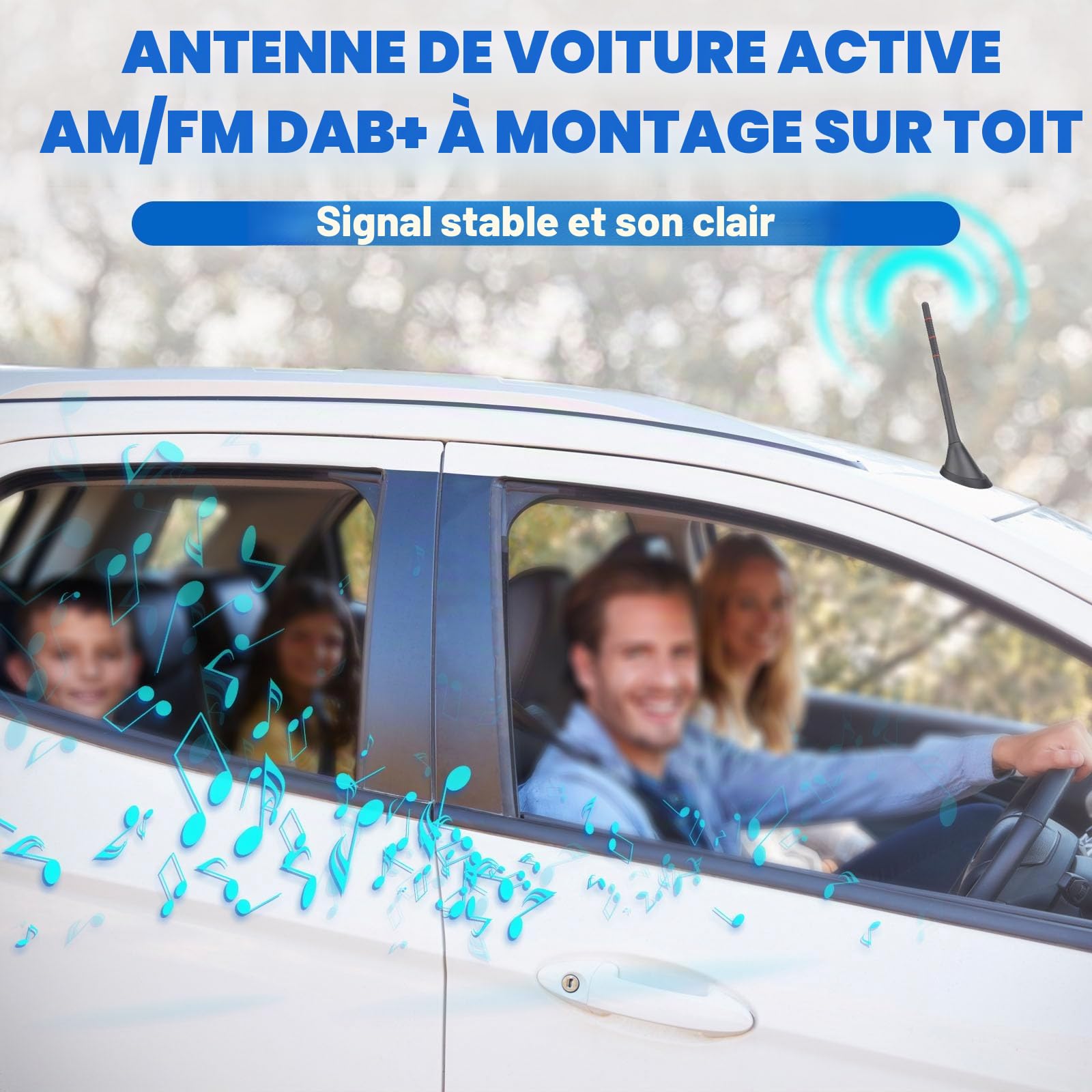 Eightwood Antenne Autoradio Active Dab+ FM avec Amplificateur 5m Câble