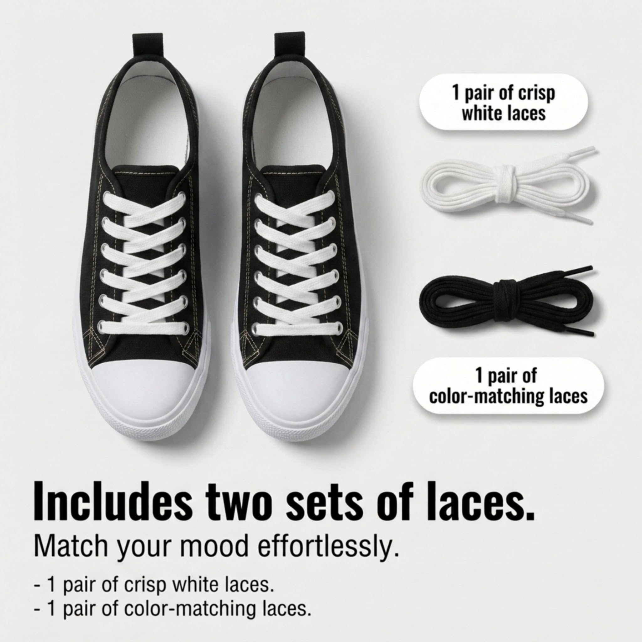 The Fashion Supply Canvas Shoes for Women, Casual Low Top Lace-Up Womens Shoes Sneakers, Extra Laces (Black White, 8)