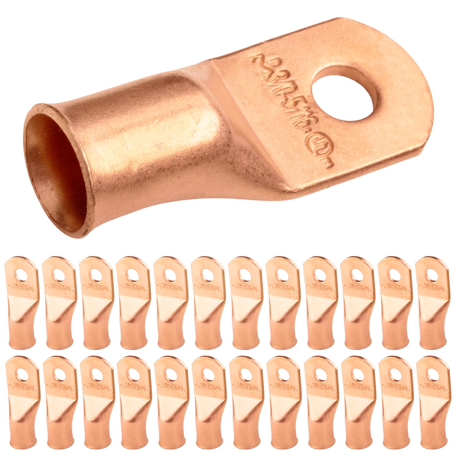 SELTERM 3/0 AWG - 5/16" (M8) ⌀ Hole UL Heavy Duty Wire Lugs, Battery Cable Ends, Bare Copper Eyelets, Tubular Ring Terminal Connectors [B85] - 25 Pack