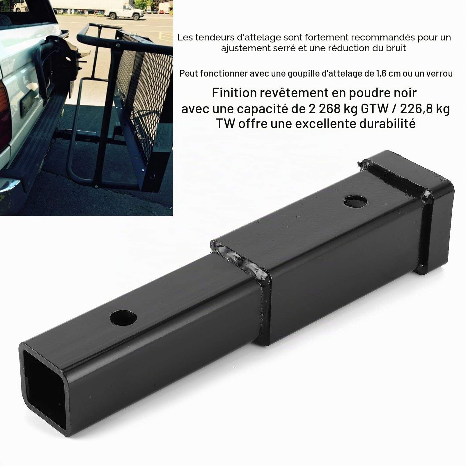 Extension D'attelage de Remorque, Rallonge D'attelage de Remorque de 12 Po Rallonge de Remorquage de 5 00 LB Remplacement Tube Carré en Acier pour Récepteur de Classe 3/4 2 Pouces pour Universel