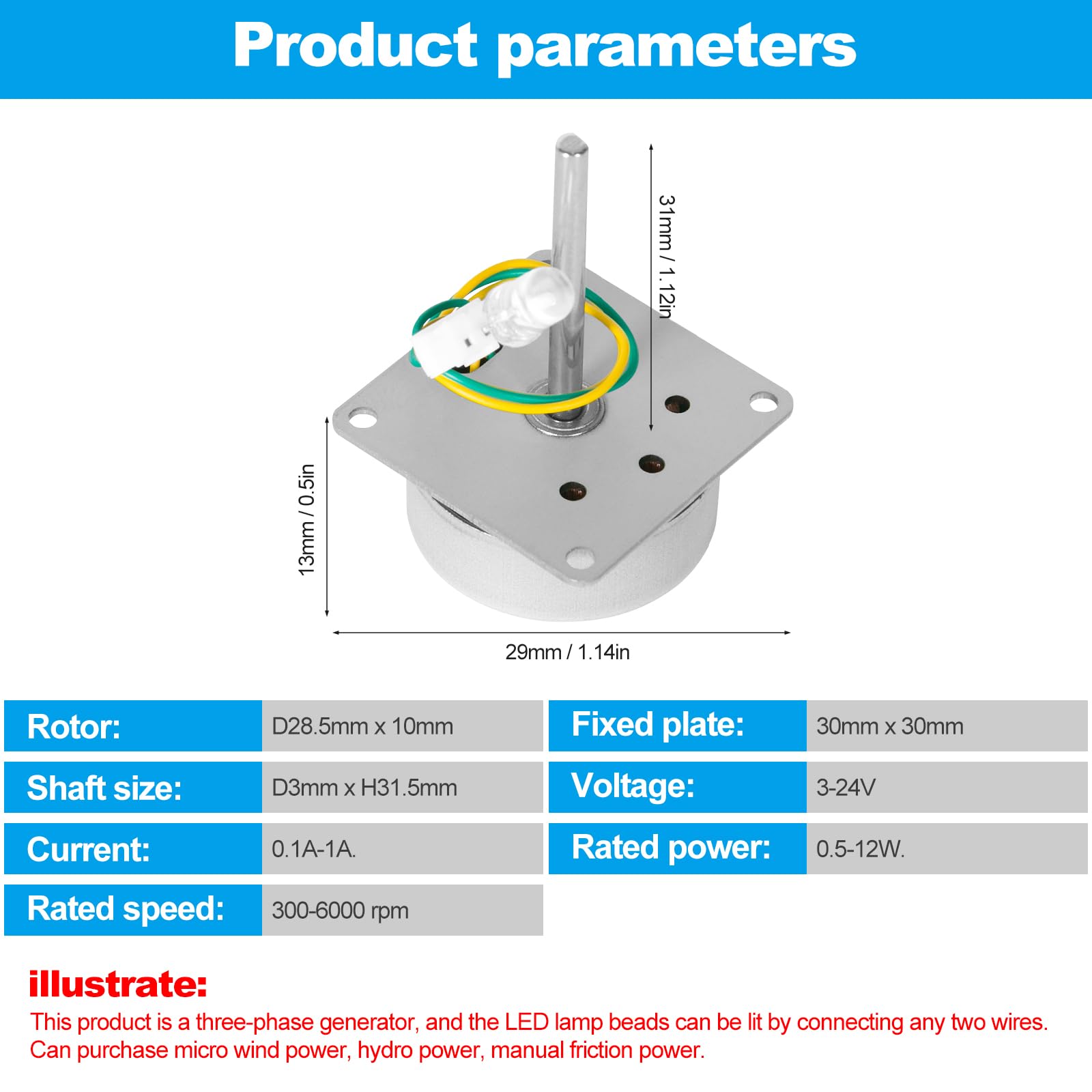 Micro motore senza fili a mano AC 3-24 V 3-24 V, mini generatore di energia eolica, generatore di turbine eoliche, strumento didattico esperimento modello, per generazione di energia trifase, 0,1A-1A
