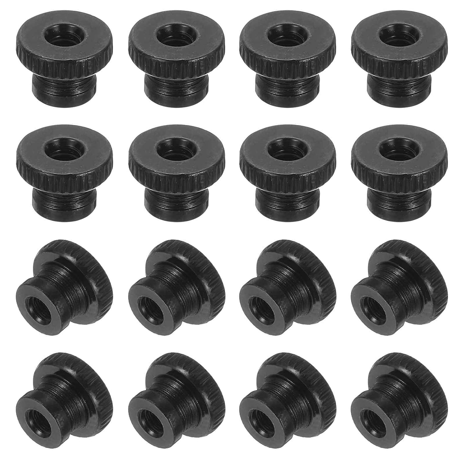 MECCANIXITY 16Pcs Knurled Thumb Nuts, M3x7mm Carbon Steel Nut Iron Round Knobs Fasteners High Head Through Hole Hand Screw Nut for 3D Printer Part, Black