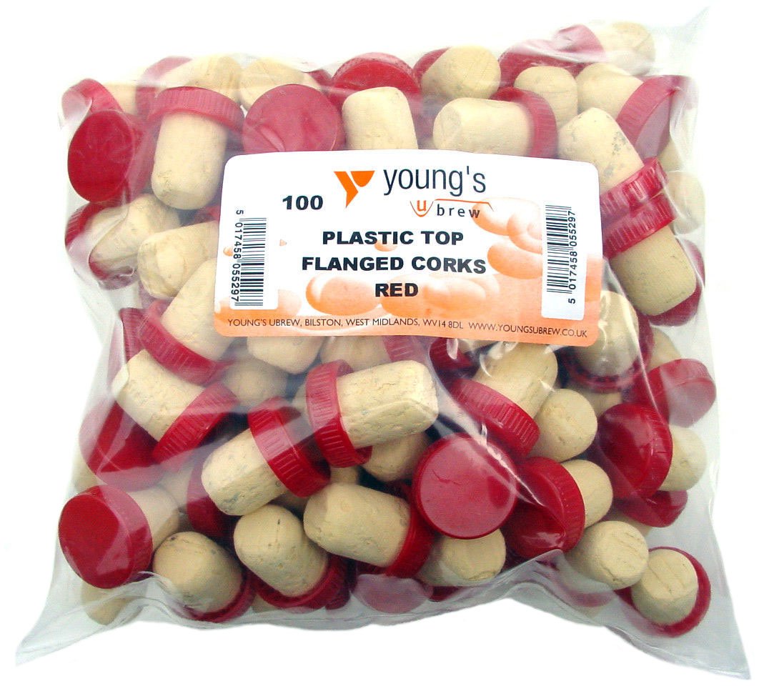 Youngs Red 100 New Corks Wine Bottle Stoppers Plastic Top Flanged