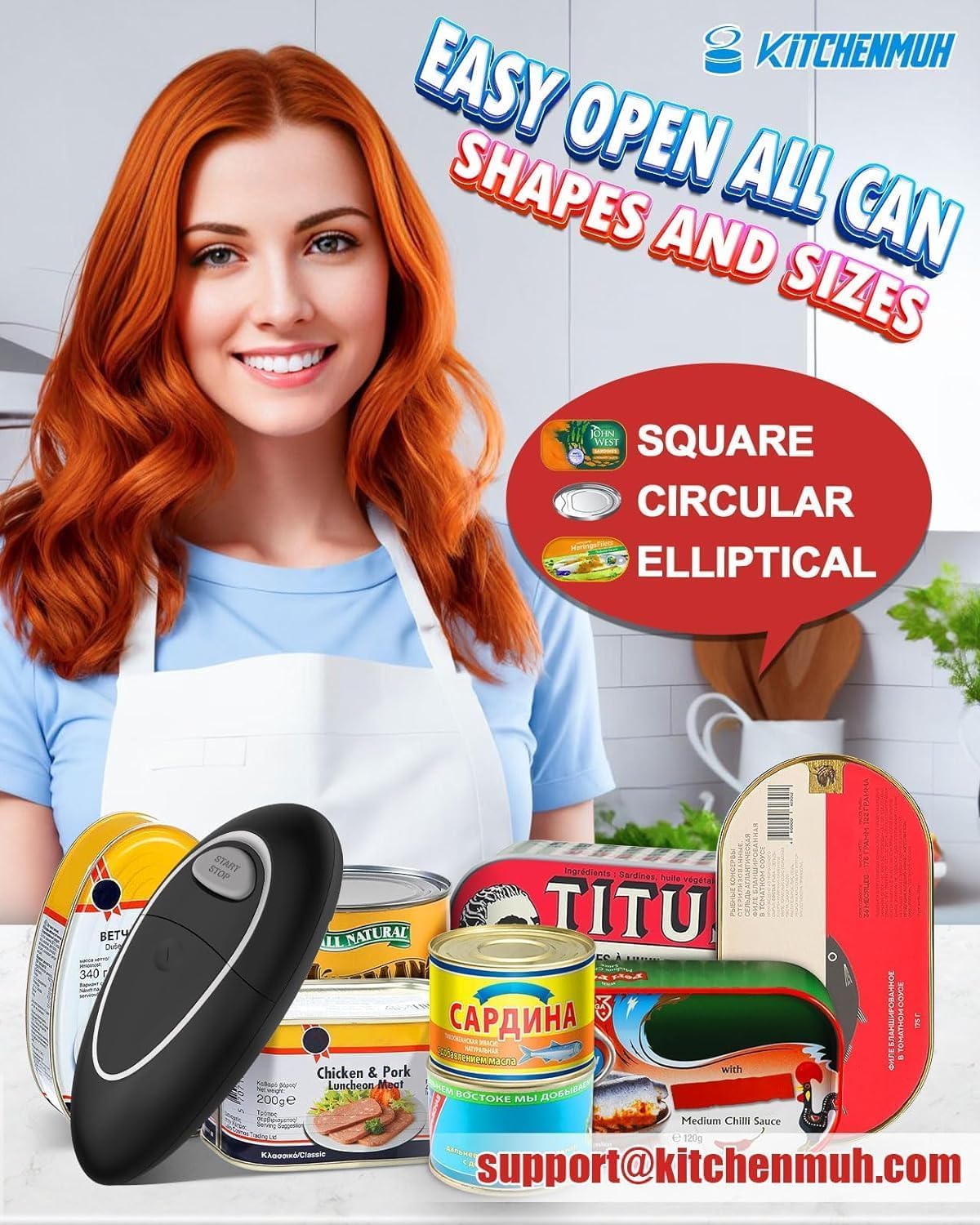 Abrelatas eléctrico One Touch se adapta a casi todos los tamaños de latas para personas mayores con artritis, abrelatas de mano a pilas con borde liso, accesorios de cocina seguros para alimentos, 4