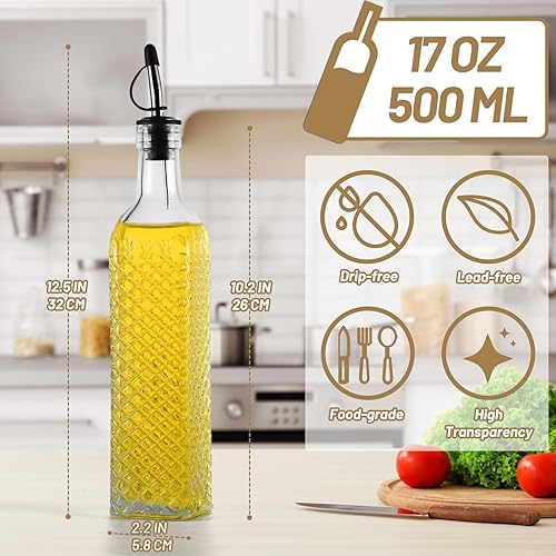 Miniatura 2 de Paquete de 3 dispensadores de aceite de vidrio de 16.9 fl oz17 onzas, juego de botellas de aceite y vinagre con vertedores de acero inoxidable,