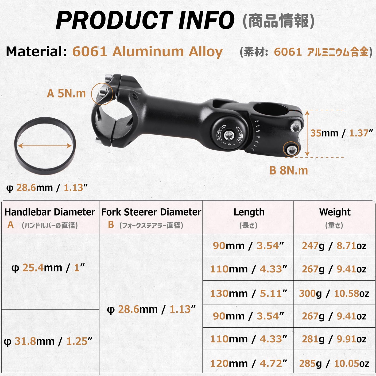 Azarxis Mostek MTB 25,4 31,8 mm Kierownica 70, 80, 90, 110, 120, 130 mm, 17, 35, 45 stopni, 60 stopni, regulowana do roweru szosowego, BMX