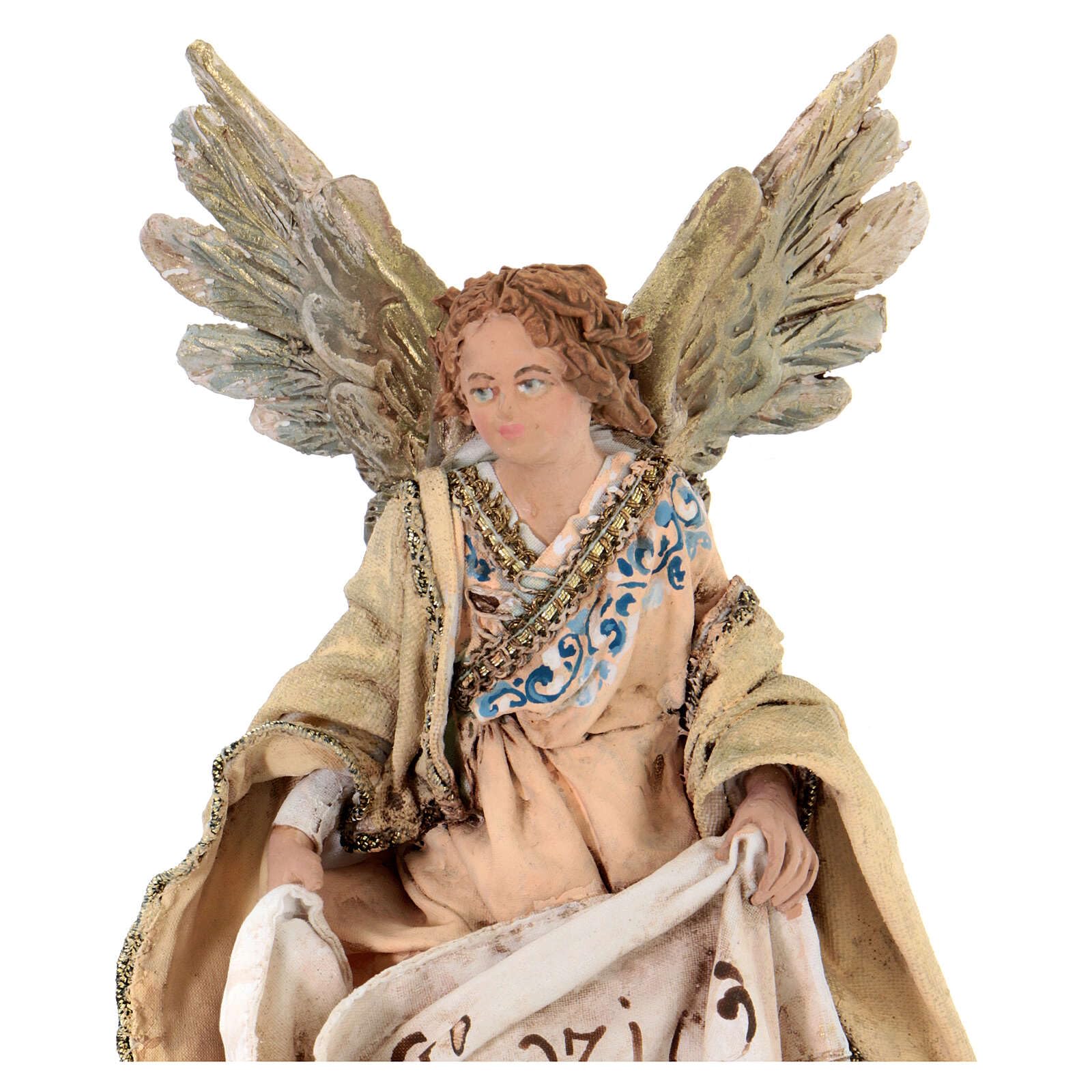Holyart Nativity scene figurine, Angel with Gloria banner and pink robe by Angela Tripi 13 cm