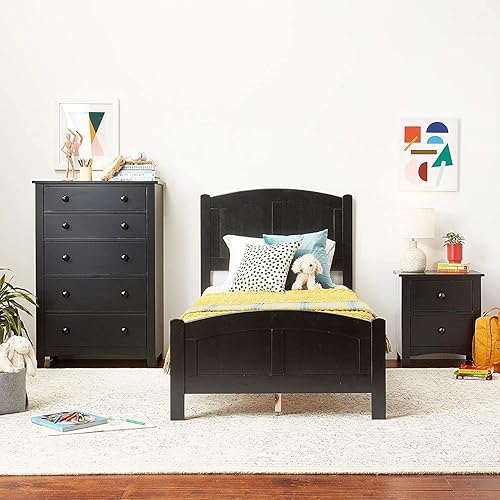 Miniatura 5 de Mesita de noche con acabado negro 2 cajones chapa de pino madera MDF 1 unidad mesita de noche moderna