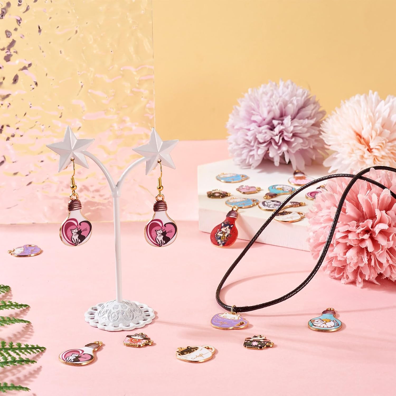 24pcs Bulb Cat Charms Coffee Cup Kitten Pendants Cute Tea Cup Earrings Necklace Bracelet Keychain Jewelry Making Kit image 2