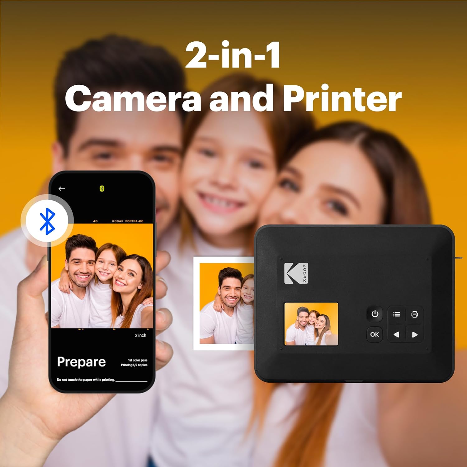 KODAK Mini Shot 3 Retro 3x3” Instant Digital Camera & Photo Printer, 38 Sheets, 2-in-1 Portable Print Camera, Bluetooth Smartphone Printer for iOS & Android, 4PASS Dye Sublimation, White