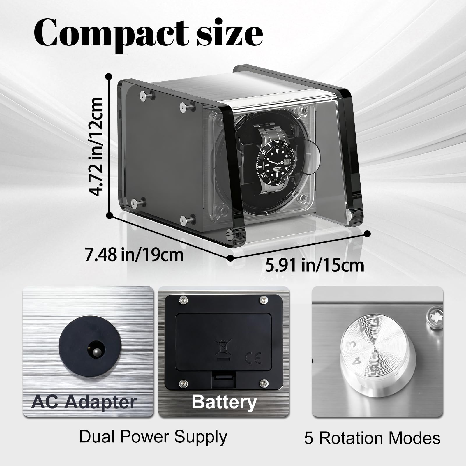 Uhrenbeweger für Automatikuhren - Uhrenbeweger Box mit leisem Motor 4 Rotationsmodus Einstellung