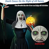 Vista 4 de Máscara de terror de monja 2024, máscara de disfraz de cabeza completa con collar de cruz para fiesta de Halloween