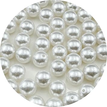 60pcs Pearl Beads for Crafts 14mm Resin Pearl for Jewelry Making Round Bulk Pearls Beads with Hole for Sewing Crafts Decoration Necklaces Bracelets Earrings MakingWhite