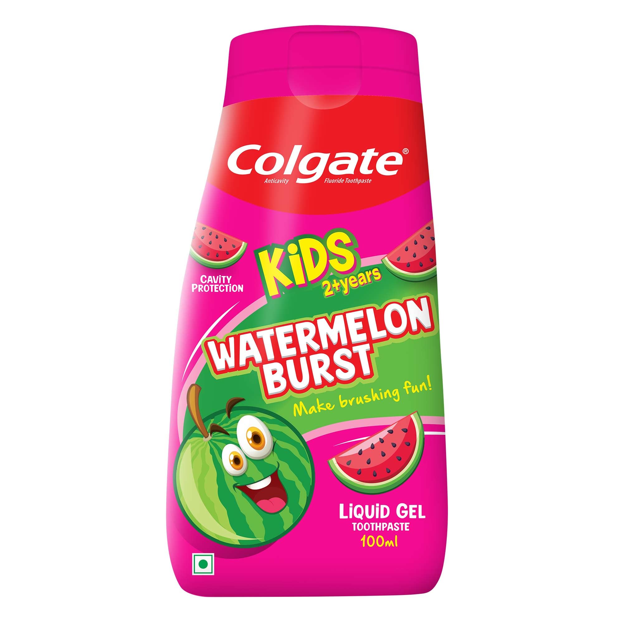 Colgate Kids Fun Squeeze Toothpaste, Yummy Watermelon Flavour, For 3-6 Years, Easy Grip, 100ml