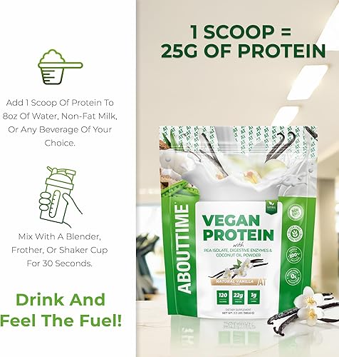 Miniatura 7 de About Time Suplemento de proteína vegana, vainilla, 2 libras