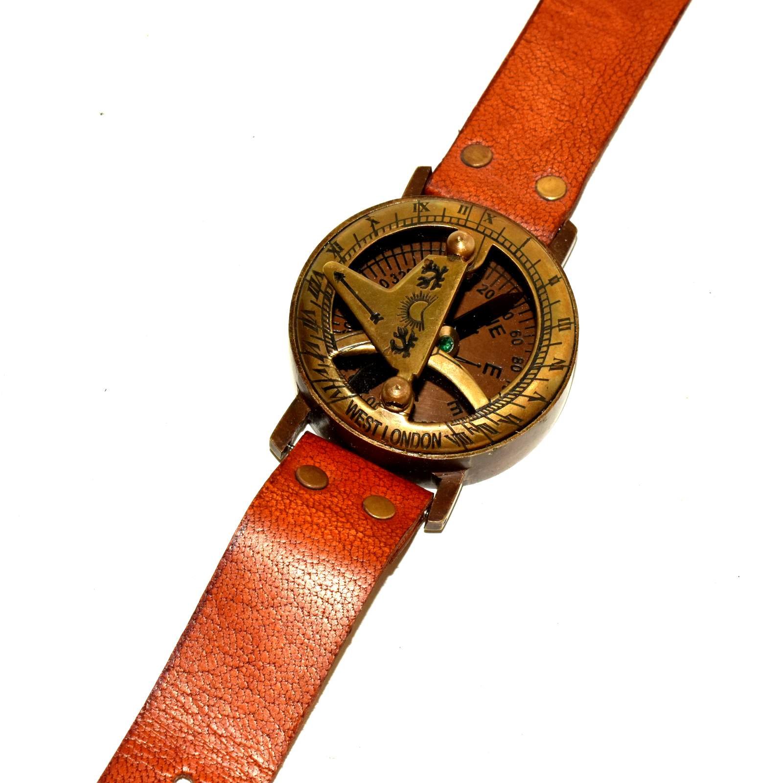 Boussole et montre à cadran solaire en laiton fait main