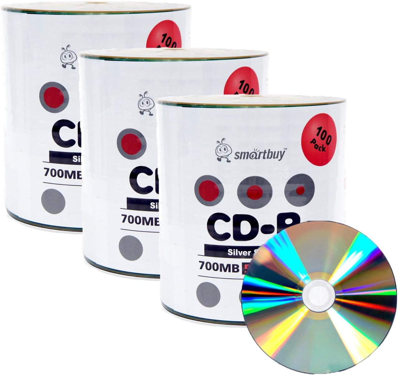 Smart Buy Shiny Silver Top CD-R 300-Pack 700mb 52x Blank Recordable Discs, 300 Disc, 300pk