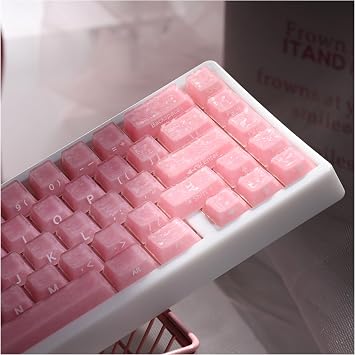 GMKWTL XVX Frost Jelly Keycaps, Forged Carbon-Look Keyboard Keycaps, Cherry Profile 126 Keys Keycap Sets for Mechanical Keyboard with MX SwitchesPink