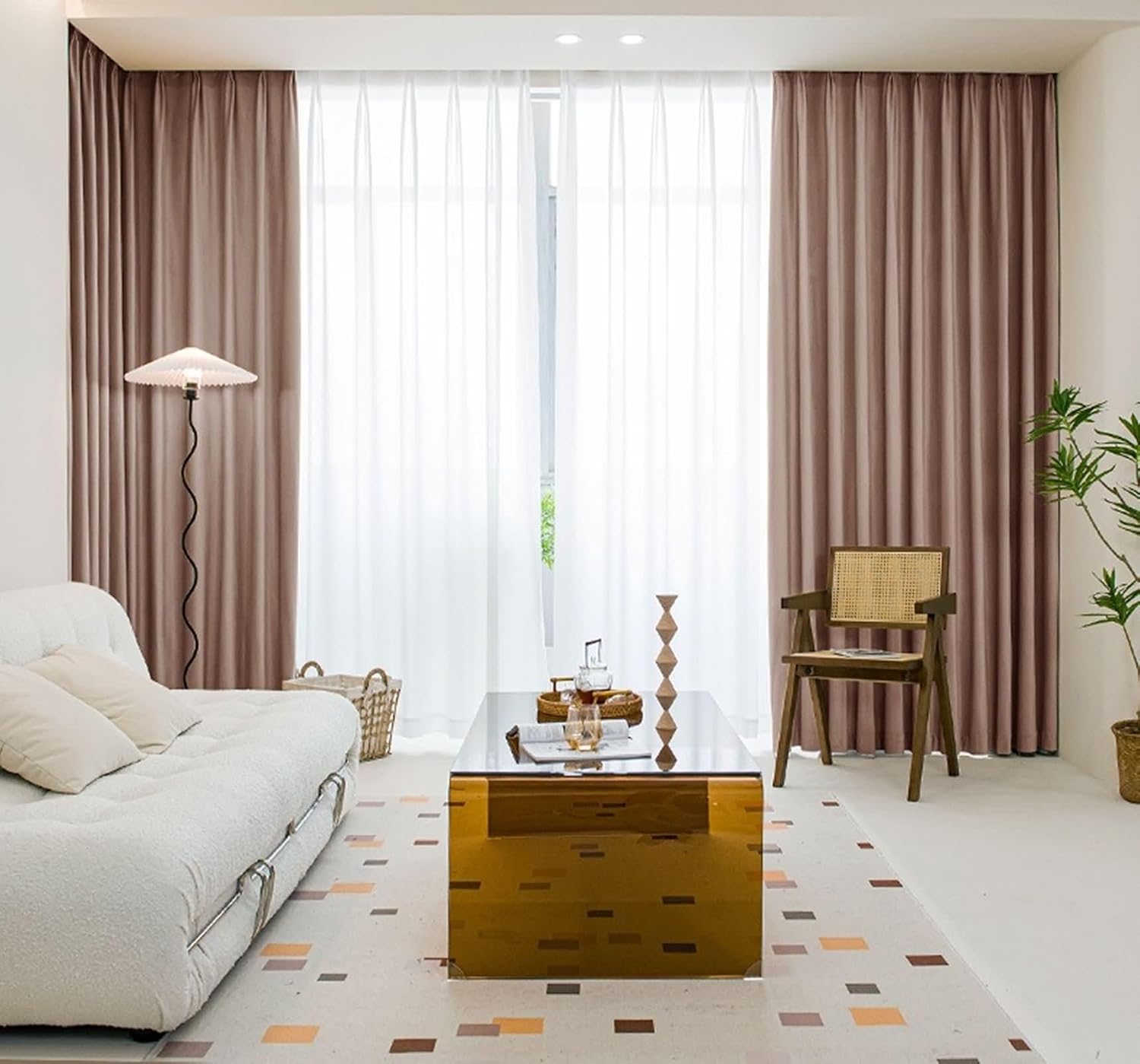 Daesar Blackout Curtains for Bedroom 84 Inch Length, Velvet Eyelet Drapes Room Darkening Curtains Solid Pink Semi Blackout Curtain for Window Treatment Living Room 38x84 Inch, 2 Panels