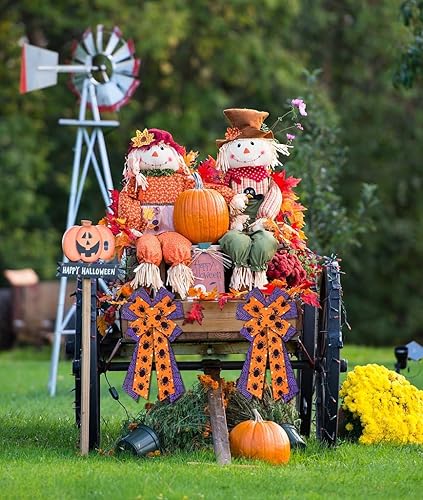 Miniatura 8 de Hying 2 rollos de cintas de calabaza de Halloween para lazos de corona, cintas de borde con alambre de Halloween, cinta de arpillera negra y