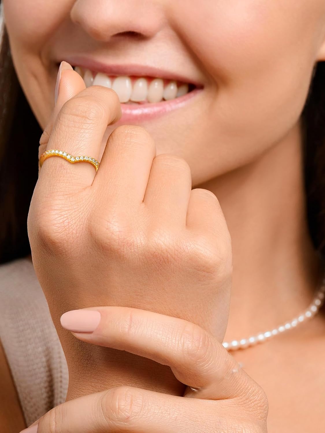 Bestyle Simple Sterling Silver Band Ring Wishbone Ring Full Cubic Zirconia Ring for Women, Love/Lucky Statement Promise Engagement Wedding Eternity Ring Stackbale, Size 4-12