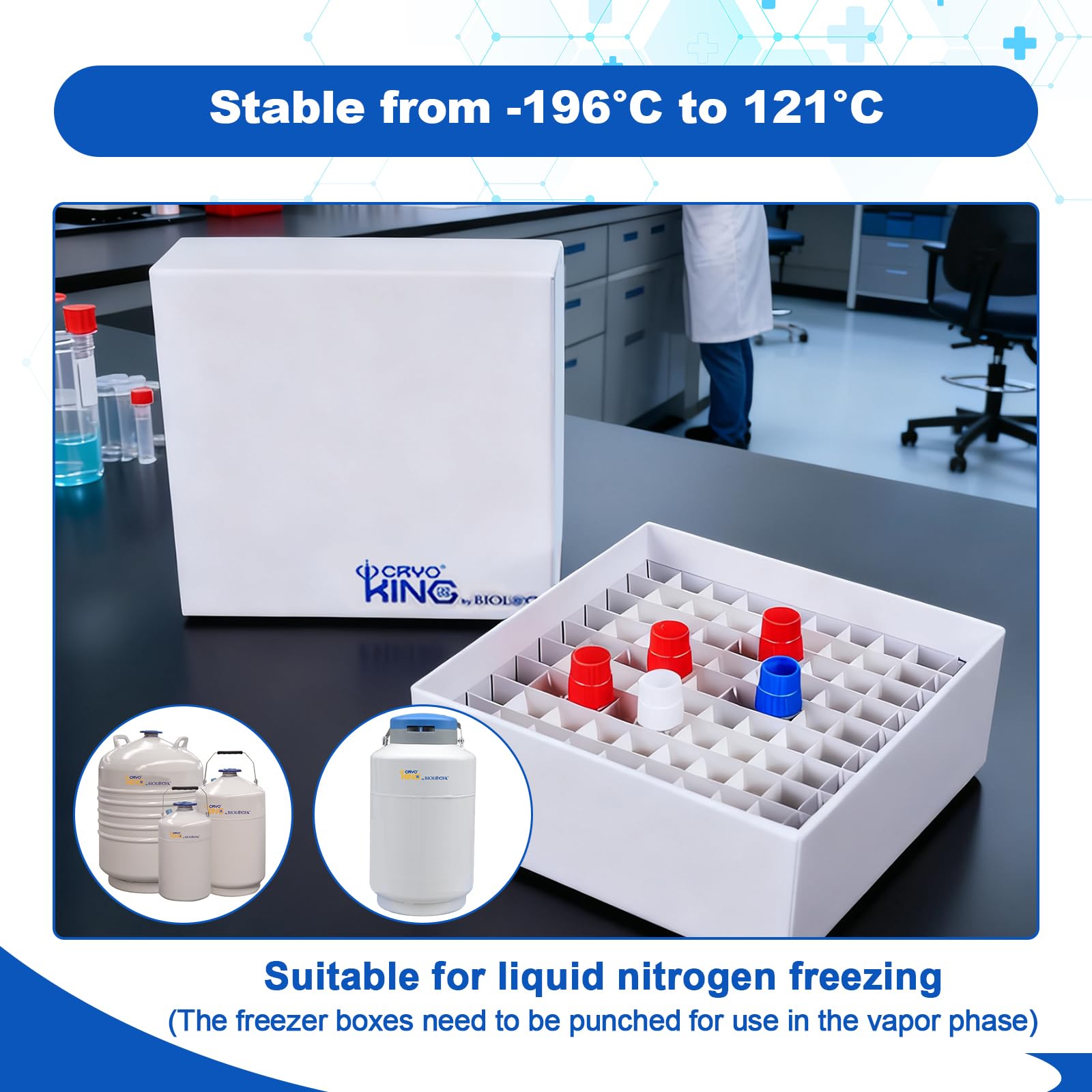 Caja de cartón criogénica para congelador, caja de almacenamiento de microtubos de 5 cm, caja de almacenamiento de microtubos de 100 pozos, caja de 20 unidades