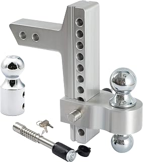 Adjustable Trailer Hitch Aluminum 10 Inch Trailer Drop Hitch Ball Mount Fit 2 Inch Receiver 1-7/8" 2" and 2-5/16" Dual Tow Balls with Towing Hitch Pin Locks