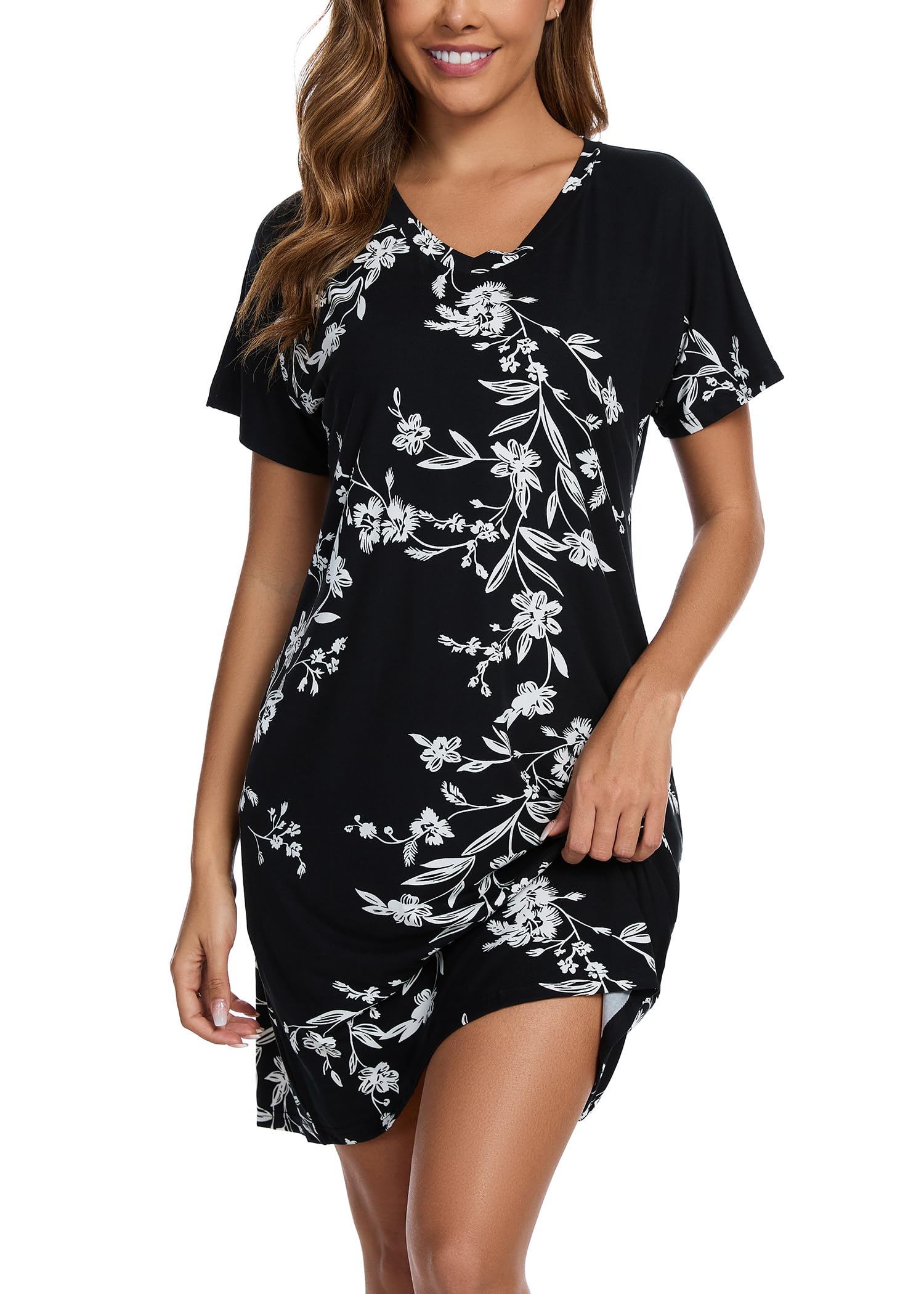 Kabento Nightgowns for Women Soft Cotton Sleep Shirts Short Sleeve Sleepwear S-XXL