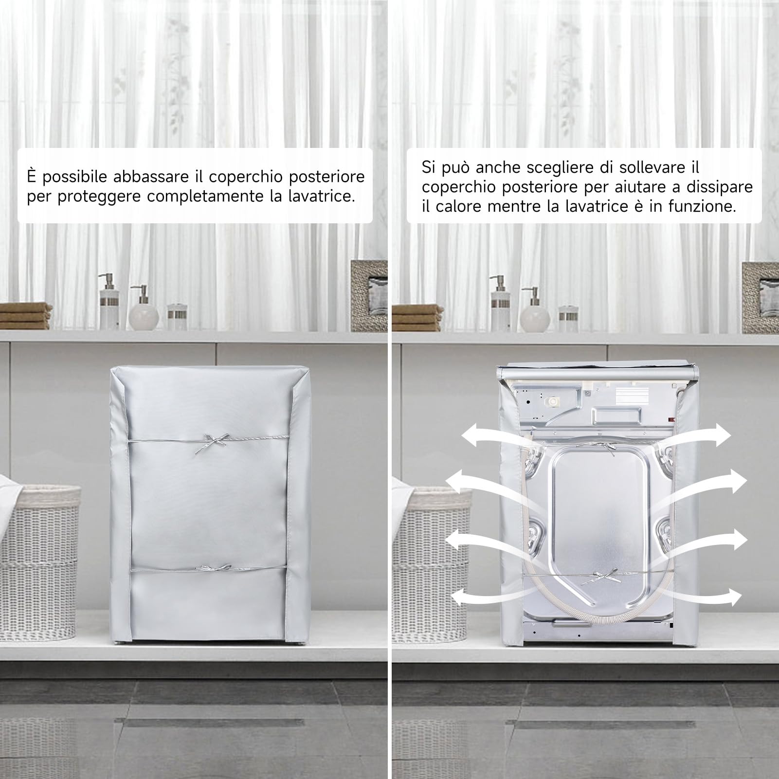 Copertura Lavatrice per Esterno - HAUSPROFI Coprilavatrice di Spessore Migliore per Lavatrici e Asciugatrice - Coperchio Lavatrice Impermeabile con Protezione Solare Argentati - 60*64*85 CM