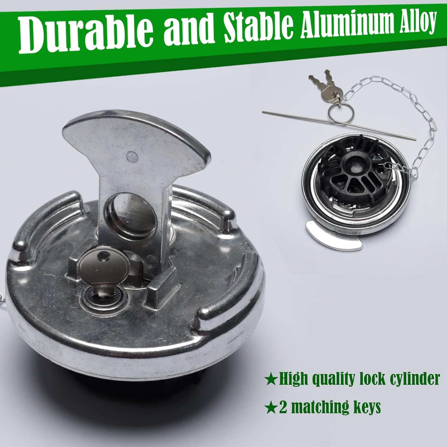 Locking Diesel Fuel Cap 2pcs Replacement for Peterbilt 379 389 579 4" Lever Style Semi Trucks Gas Tank Accessories Replace 11-04859-100 572.1015 600212 (Silver)