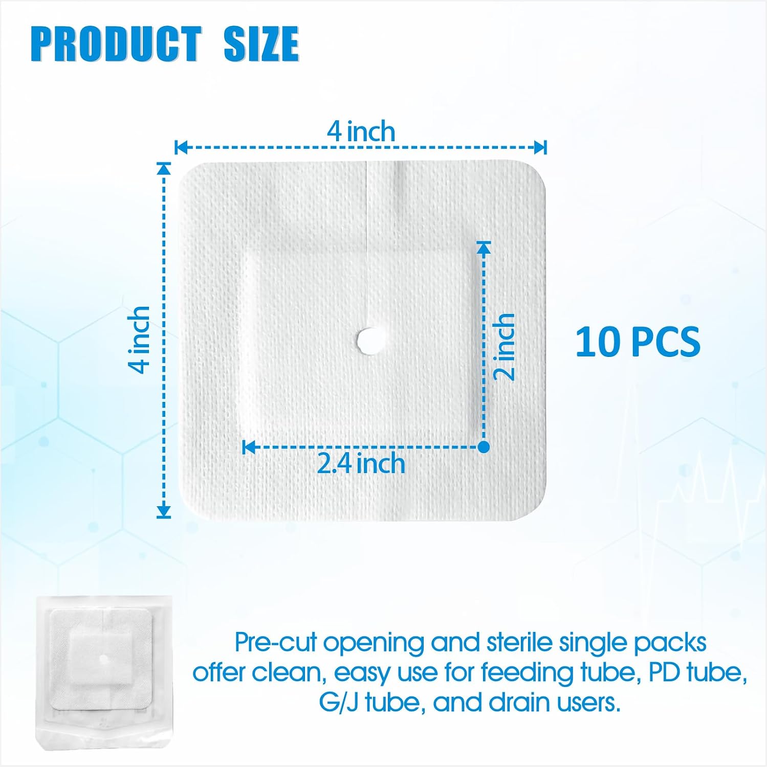 10 Pcs 4" x 4" Adhesive Split Pads with Center Opening, Soft Breathable Non-Stick Protective Pads, Individually Wrapped Skin-Friendly Patches for General Care Use