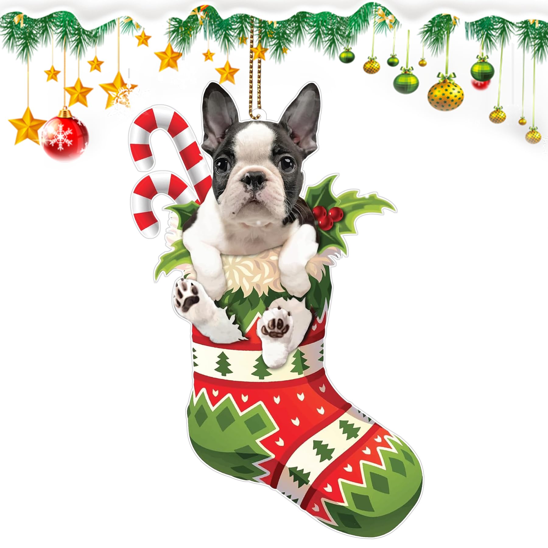 Boston Terrier Dog Christmas Ornaments 2024, Dog Christmas Ornament, Christmas Decor Tree Hanging, Boston Terrier Dog for Dog Lovers New Year's Gift (Boston Terrier)