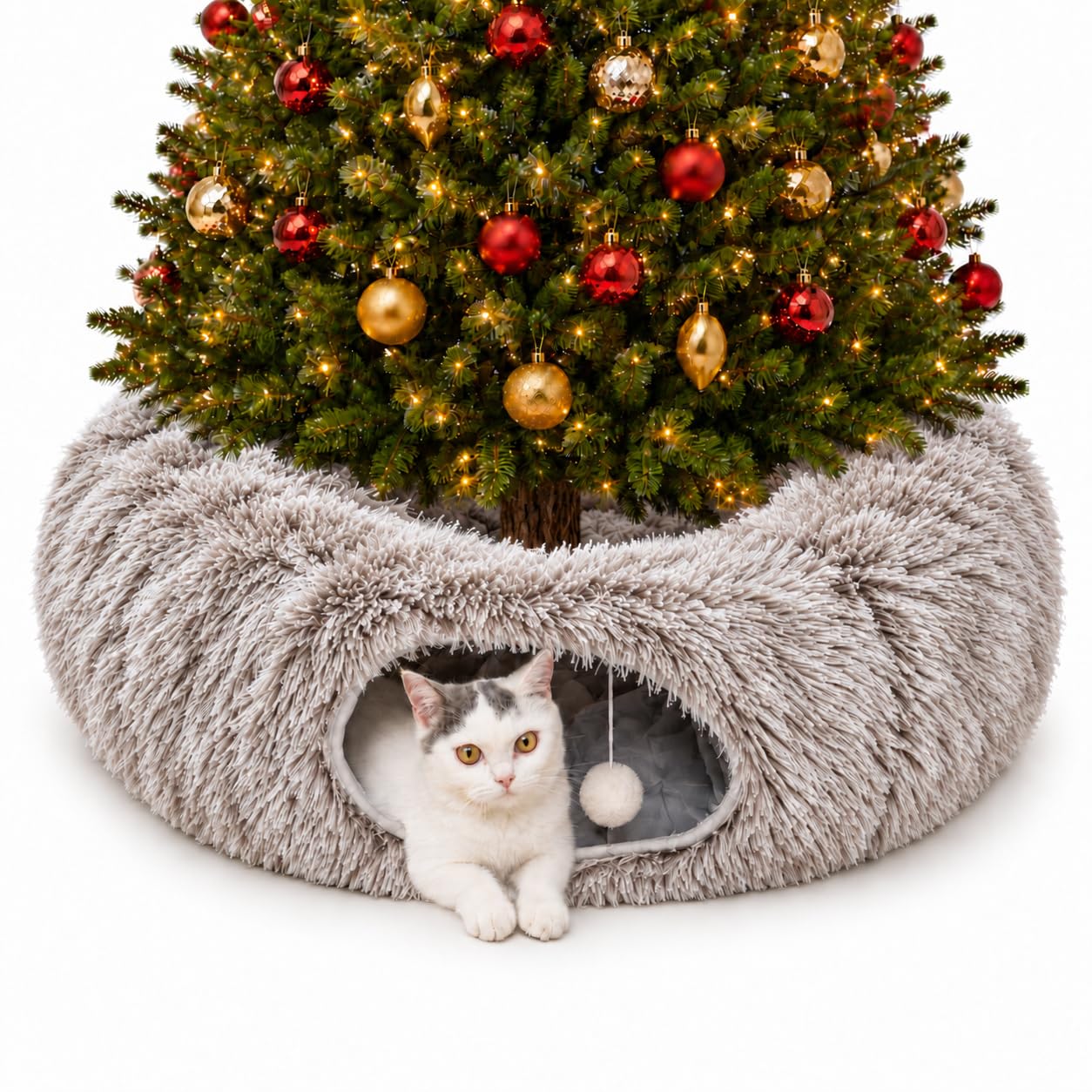 Warm Fluffy Plush Cat Tunnel Bed Under Christmas Tree Big Tube Playground