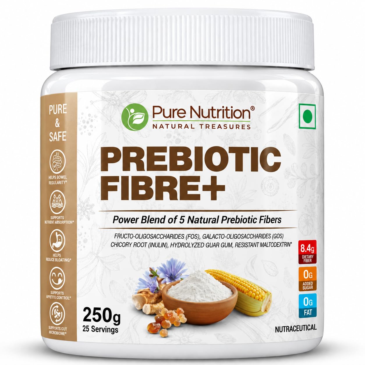 Pure Nutrition Prebiotic Fibre+ Powder, 250g – Natural Blend of 5 Prebiotic Fibers for Digestive Health, Supports Bowel Regularity & Gut Microbiome | Zero Sugar & Zero Fat - 25 Servings-picture-13