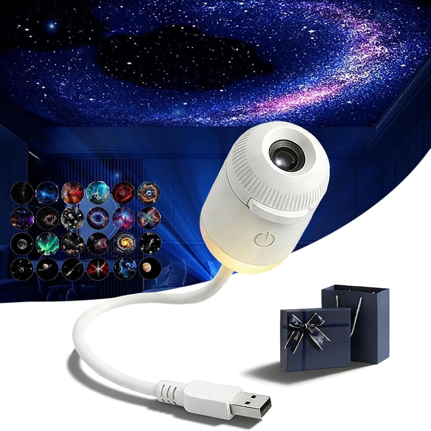 5D Holographic Star Projector,2 in 1 Galaxy Night Light,USB Powered Projection Lamp,Bedroom Kids Room Indoor Decor,for Family Users Children Lovers Ambient Atmosphere Lighting Gift — image 1