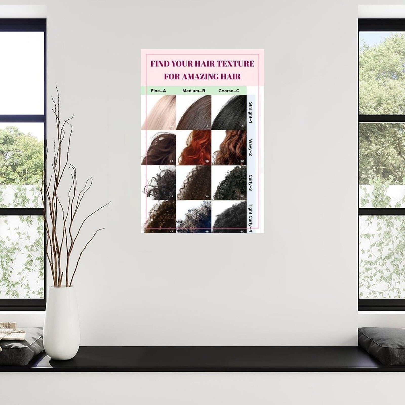BIANMTSW Poster mit Lockenmuster und Haarstruktur, Poster für Haarpflege, Salon, Badezimmer, gerahmt, 40 x 60 cm
