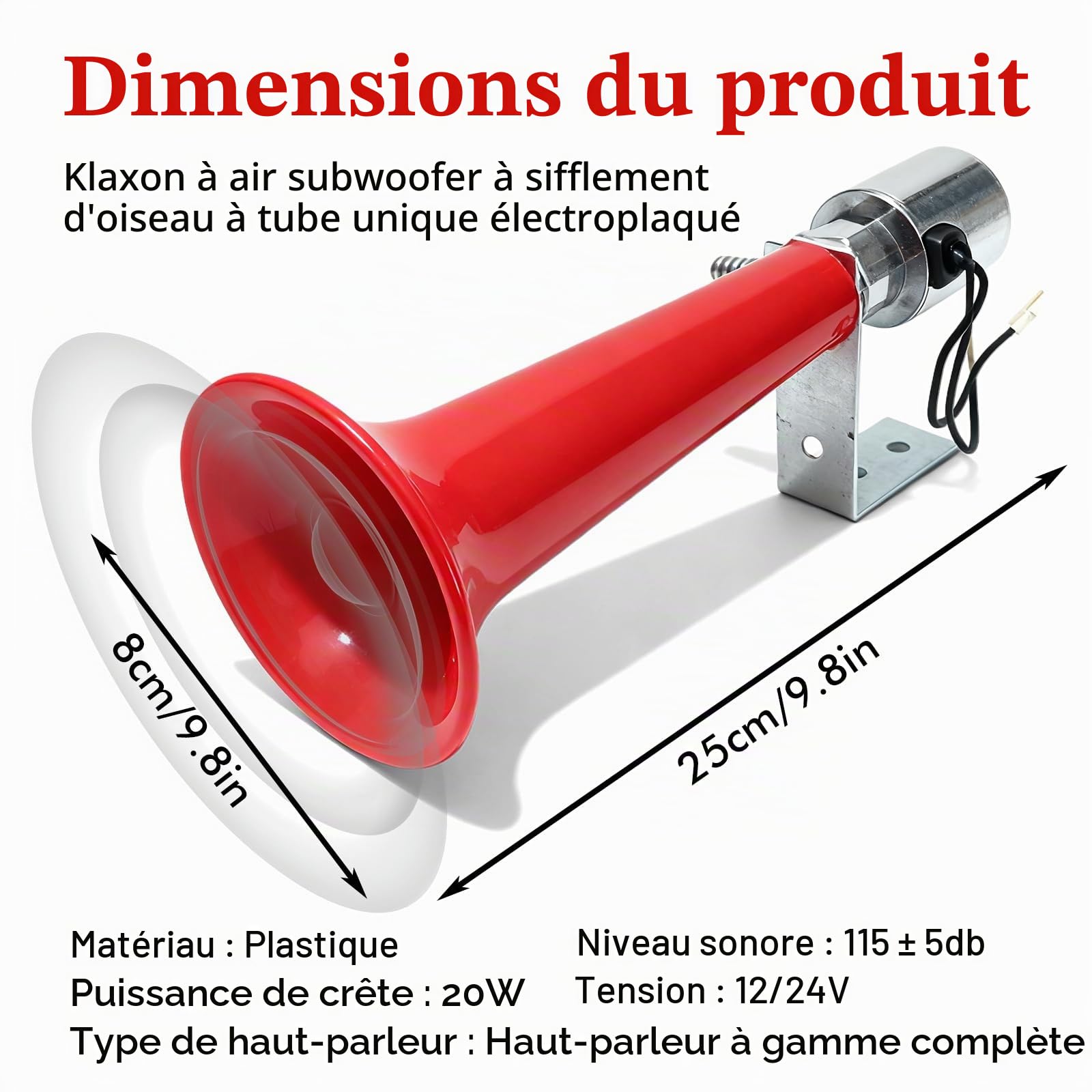 Klaxon à Air, Klaxon de Voiture 12 V-24 V 110 dB, Sifflet de Pression, Sifflet Turc Rouge pour Voiture, Camion, Tracteur, Moto, Fourgonnette, Bateau
