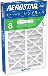 Aerostar 16x25x4 MERV 8 Air Filter, 2 Count, ACTUAL SIZE (15.50 x 24.50 x 3.75) HVAC, Furnace Filter for Allergies, Dust, Pet Dander & Smoke (MPR 1500 / FPR 10) Fits Lennox & Honeywell Devices