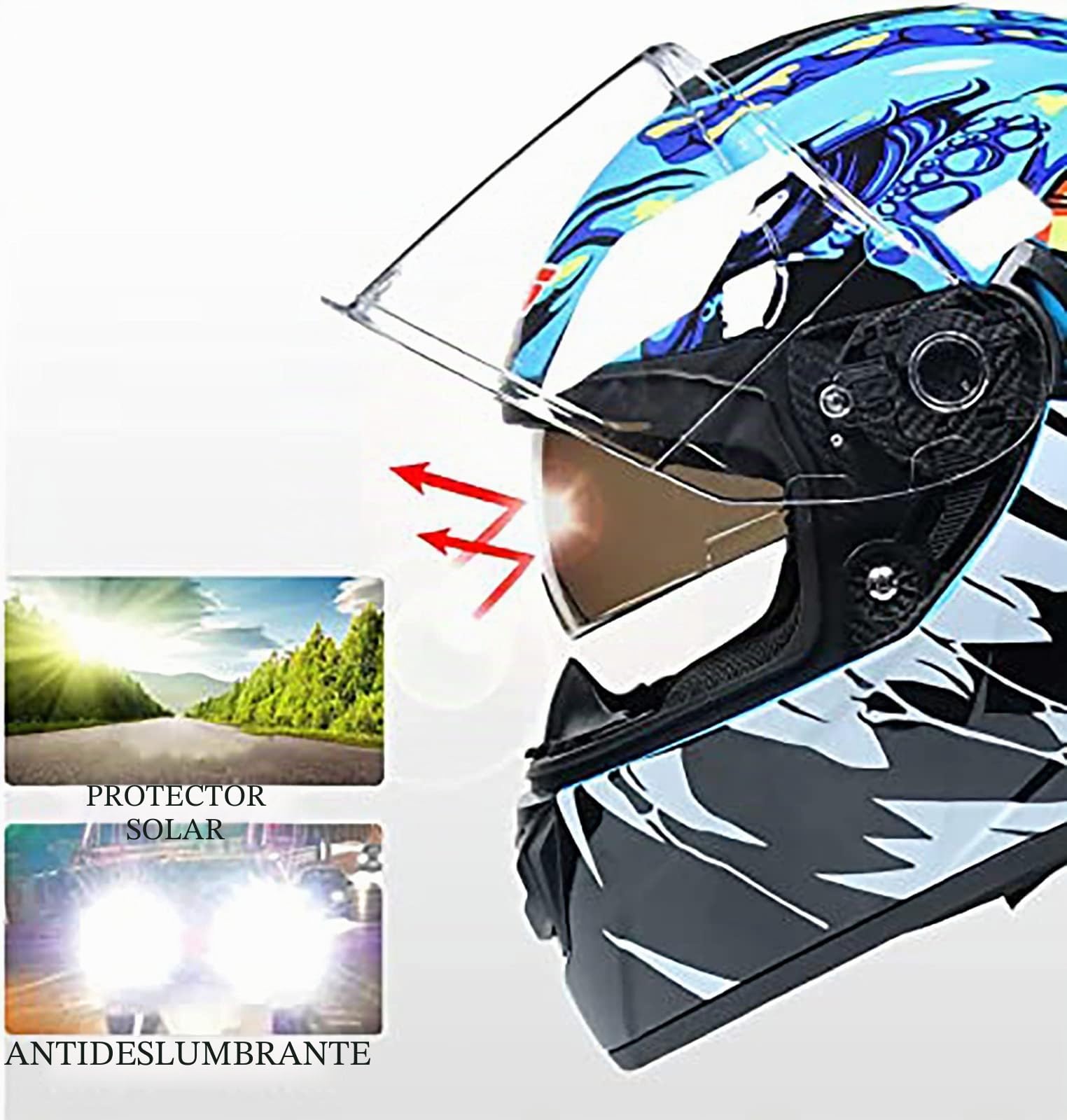 Integrado Casco De Moto Modular con Doble Visera Cascos De Motocicleta Abierto Homologado ECE Racing Crash Helmet Casco Moto Integral para Adultos Mujeres C,S