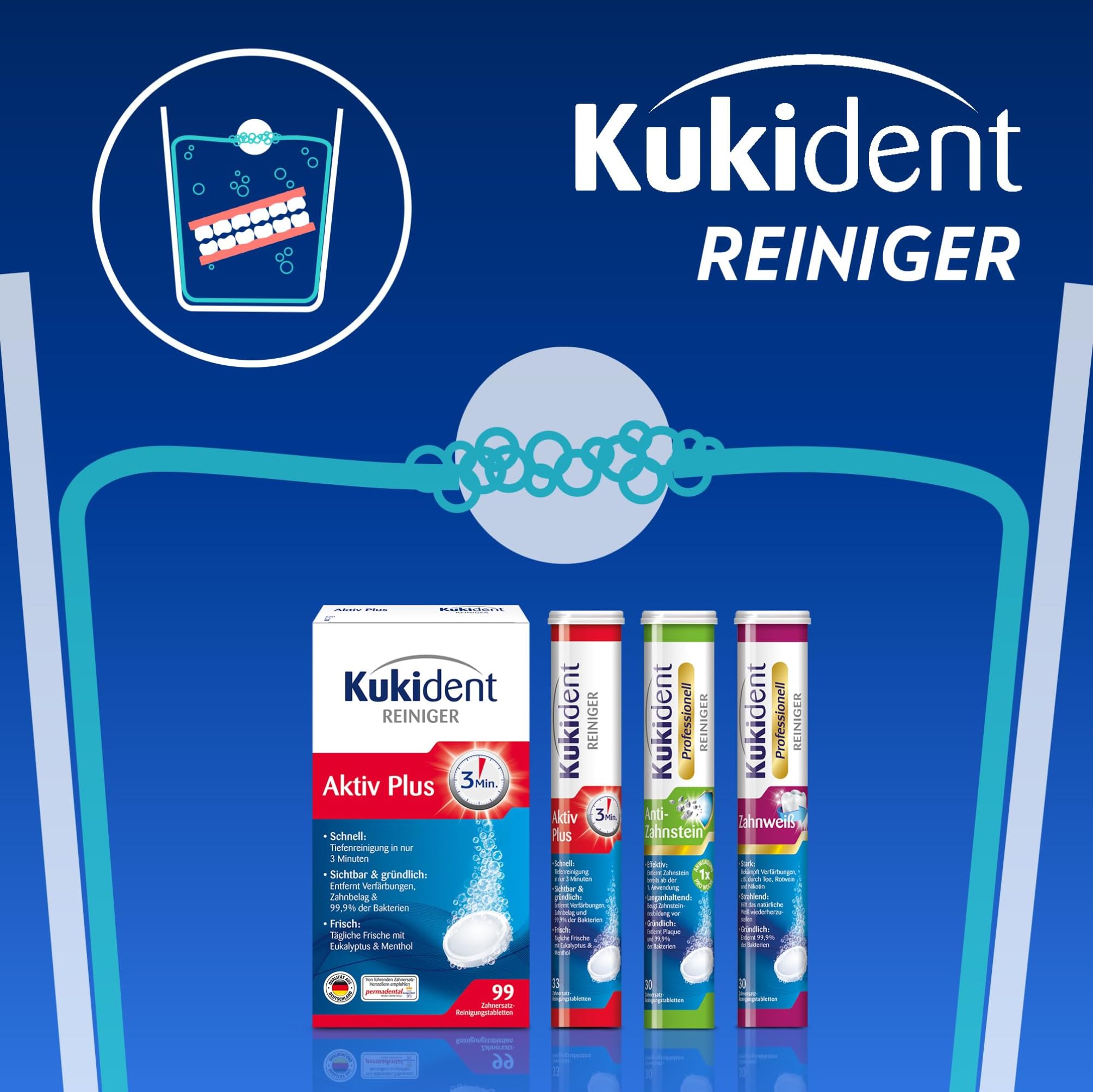 Kukident Anti-Zahnstein 12x30 & Zahnweiß 12x30 Tabs – XL-Komplettpack zur Prothesenreinigung – kraftvoll gegen Zahnstein & Verfärbungen – für hygienisch saubere Dritte Zähne