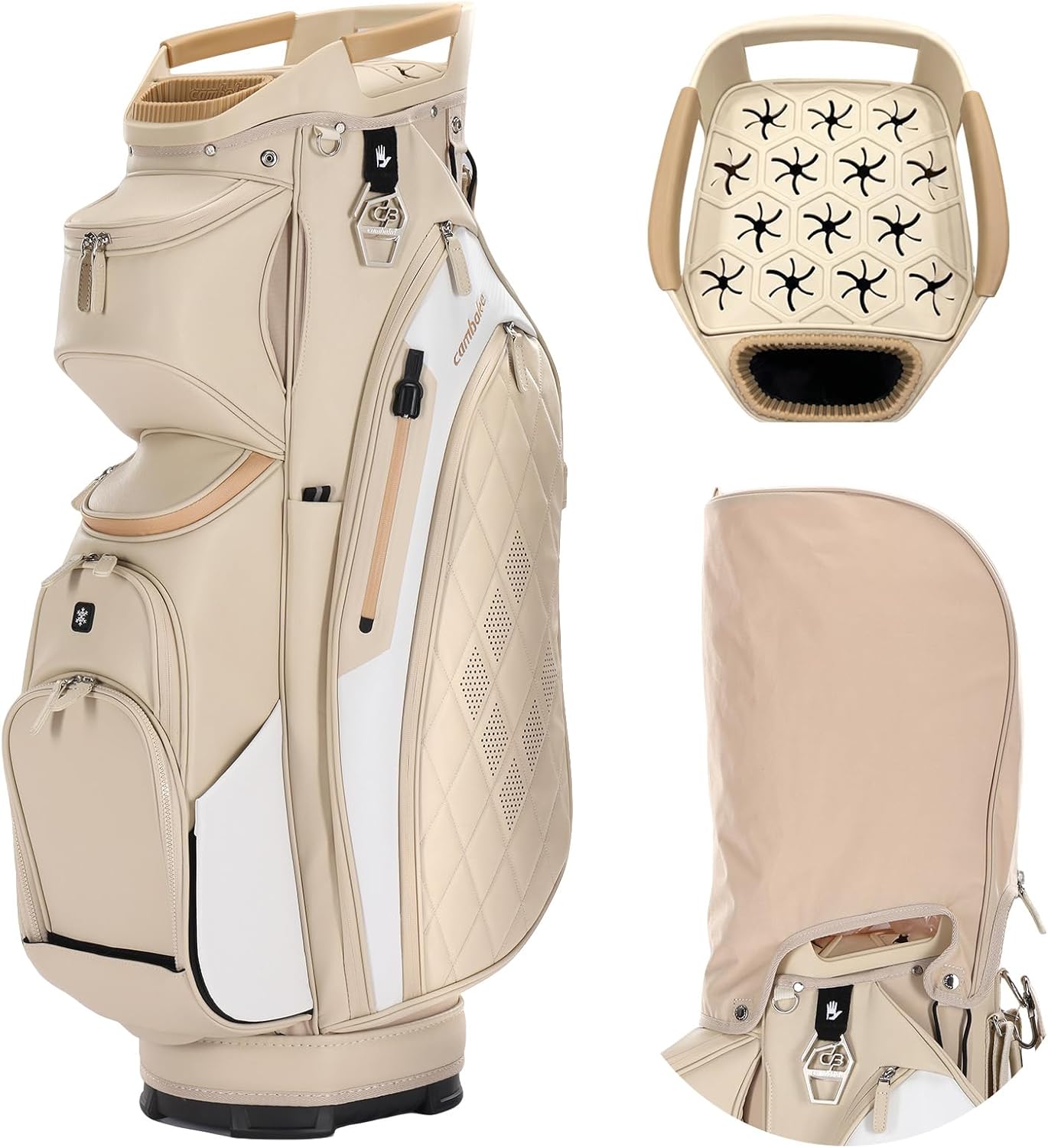 15-Way Faux Leather Golf Cart Bag, Full-Length Dividers & Rain Hood