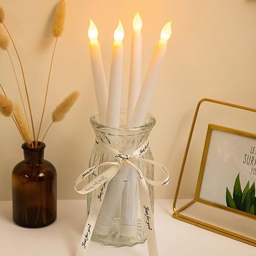 Miniatura 3 de Garosa 4 velas cónicas sin llama de 10 pulgadas, velas LED eléctricas, velas cónicas LED, luz cálida para Navidad, vacaciones, boda, cumpleaños