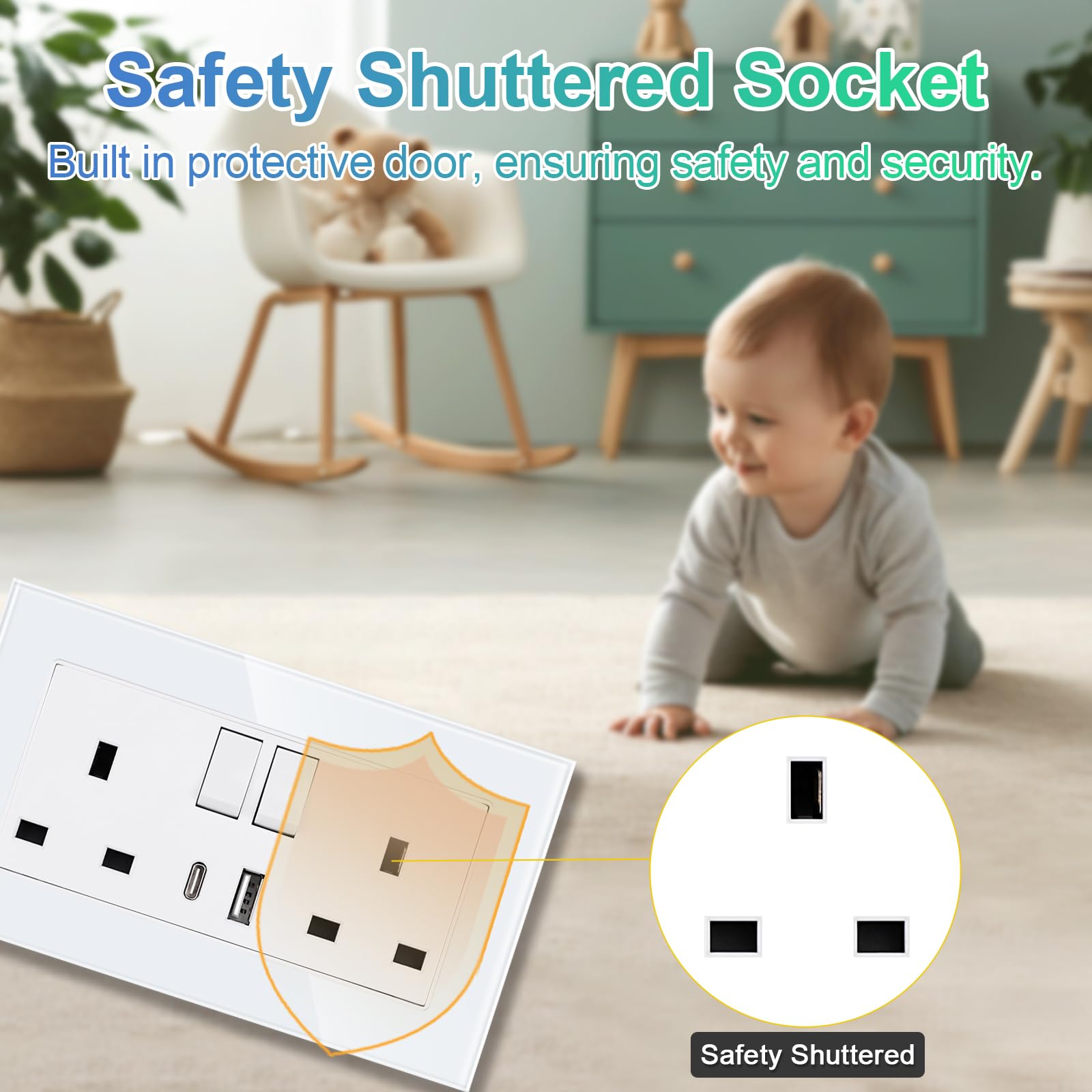 CNBINGO Paquete de 5 enchufes dobles con USB, enchufes dobles con USB A y tipo C, enchufe eléctrico de pared blanco