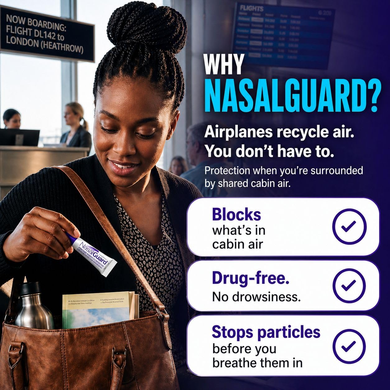 Para viajeros aéreos, bloquea alérgenos en interiores y exteriores en espacios reducidos, aviones, aeropuertos, trenes, autobuses y hospitales, sin perfume