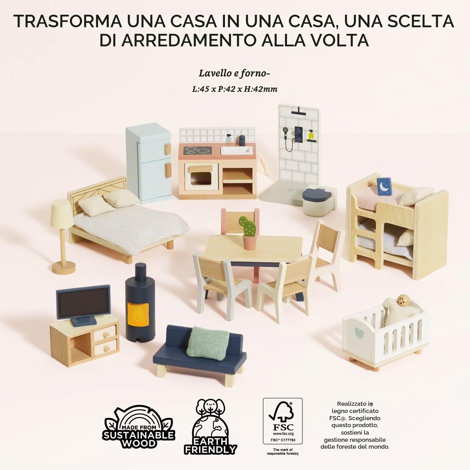 Le Toy Van - Wooden Dolls House Full Starter Furniture & Accessories Play Set for Dolls Houses, Dolls House Furniture Sets - Ages 3+