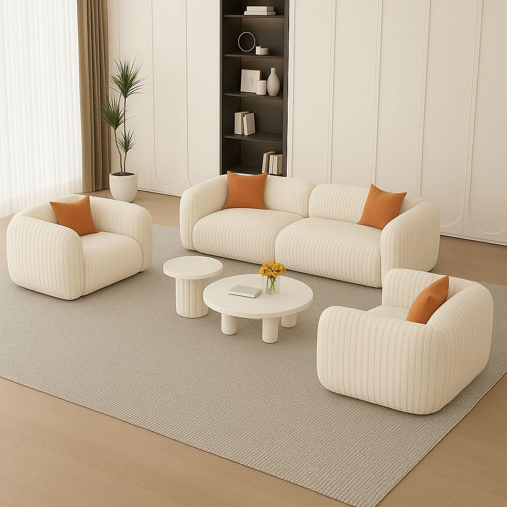 5 Seater Sofa Set (3+1+1) – Elegant Velvet Sofa for Modern Living Rooms Five Seater Sofa Set (Beige)-image-18