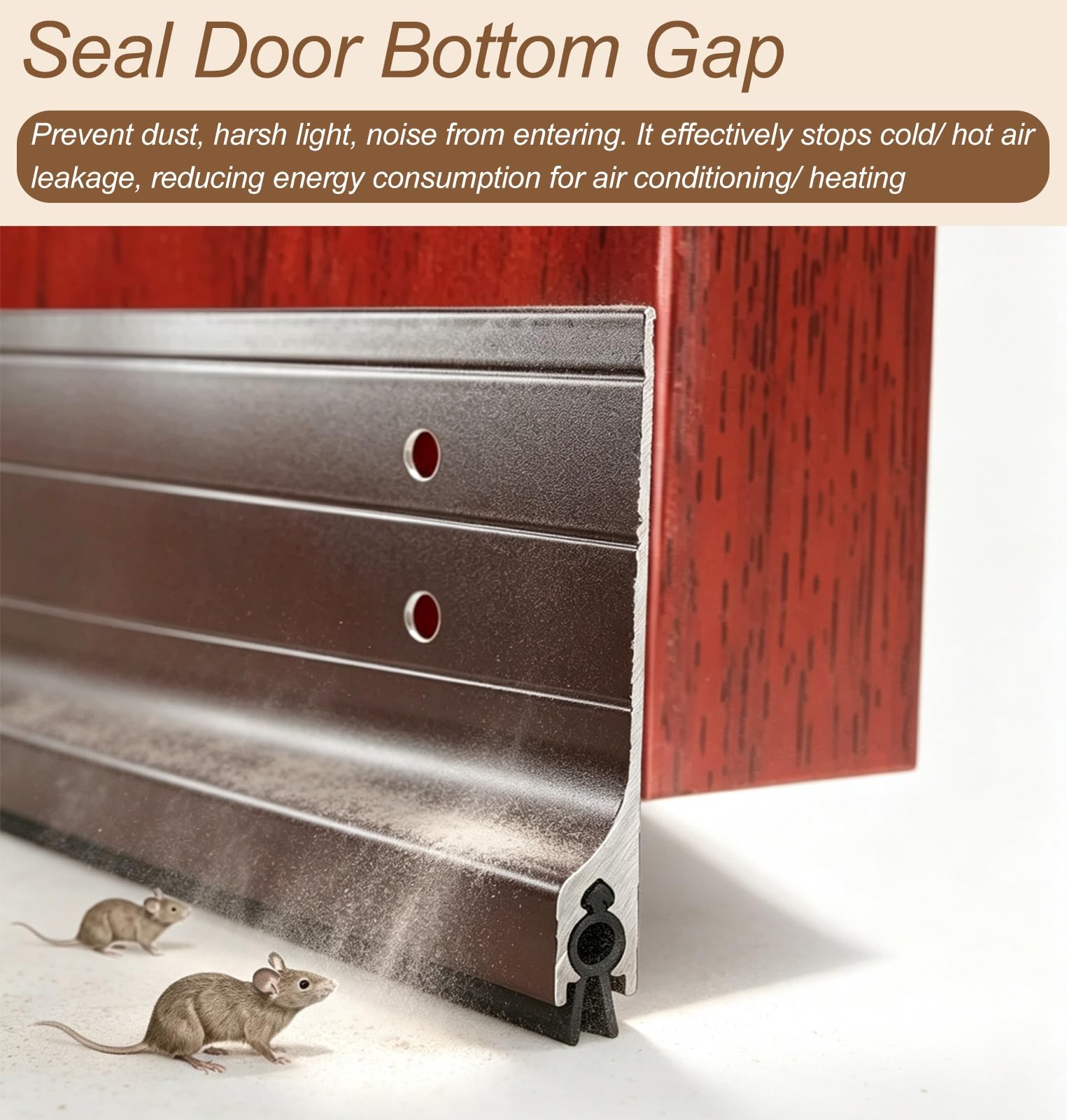 Paraspifferi Sottoporta Paraspifferi Insonorizzato in Lega di Alluminio per Porte | Guarnizione Inferiore Adesiva per Porte, Sotto La Porta(Brown,71cm(28"))