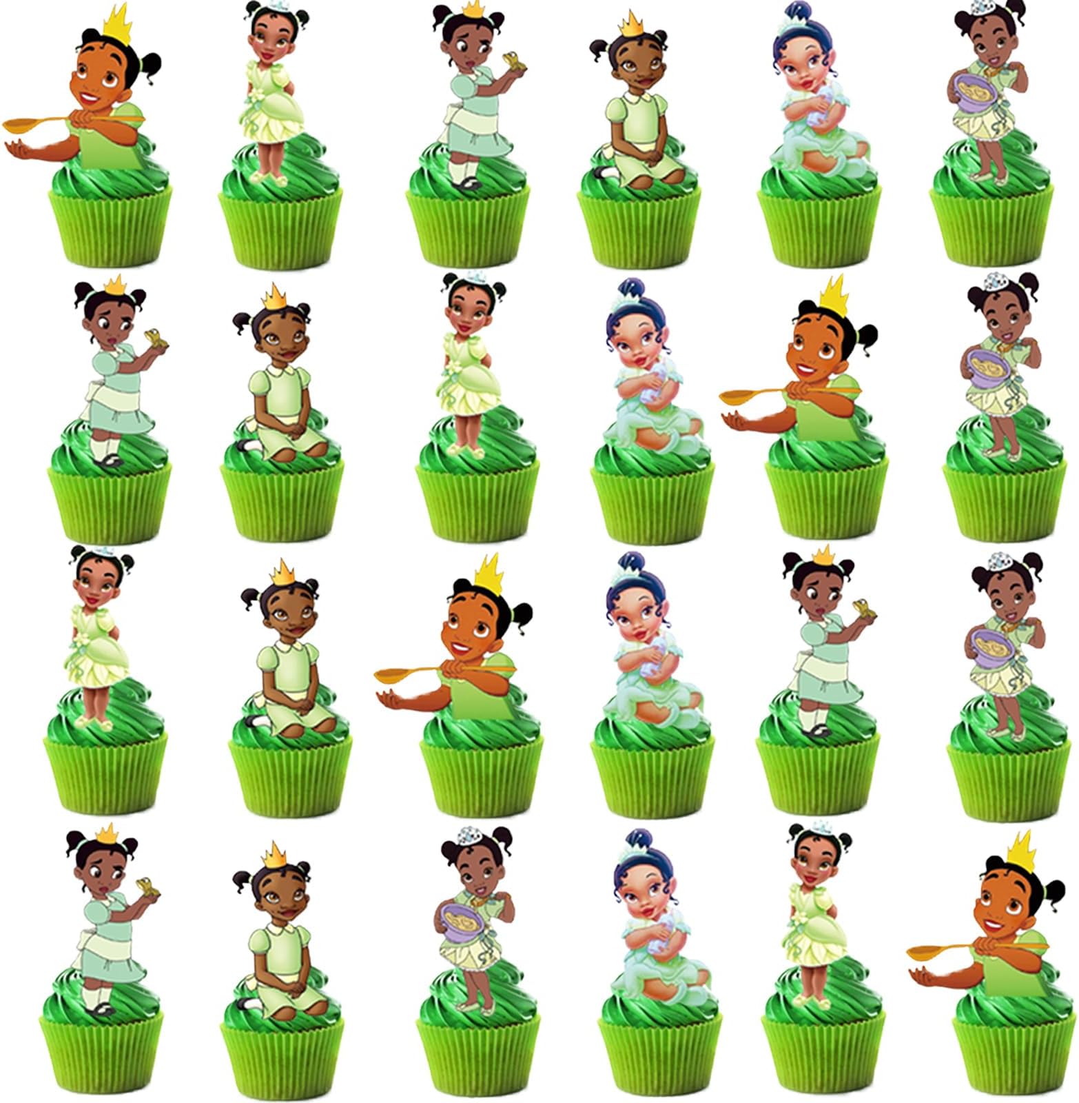 48Pcs Tiana Birthday Cake Topper Decoration Supplies for Tiana Children's Cupper Topper for Kids Birthday Party
